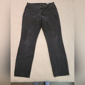 Women's NYDJ Black Acid Washed Straight Leg Hi Rise Jeans Size 16 Classic